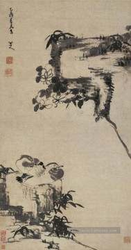 la roche de bambou et les canards mandarin vieille encre de Chine Peinture à l'huile